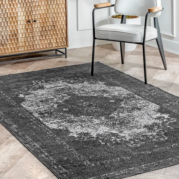 nuLOOM Faded Vintage Medallion Area Rug - 7& 6x22 x 9& 6x22 - Dark Gray