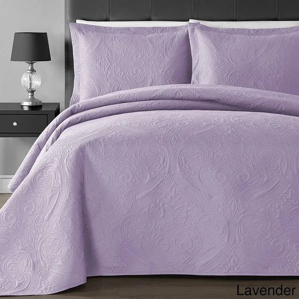 Comfy Bedding Floral Thermal Pressing 3-Piece Oversized Coverlet Set - Burgundy - Full - Queen