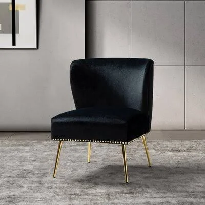 Clive 26x22 Wide Velvet Side Chair Gold Flamingo Fabric: Black Velvet