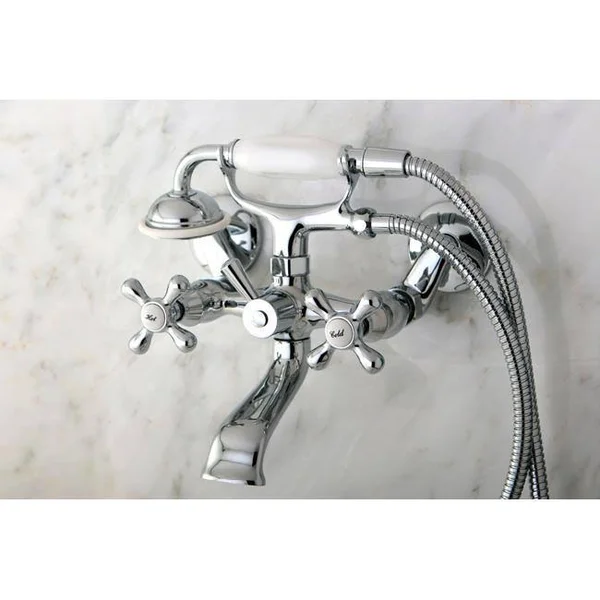 Kingston Brass KS266PB Tub Wall Mount Clawfoot Tub Filler with Hand Shower - Polished Brass