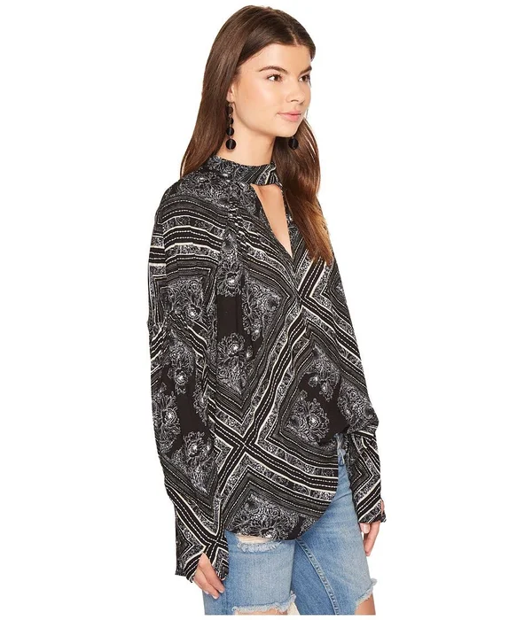 Free People Womens Walking on A Dream Tunic Blouse Black