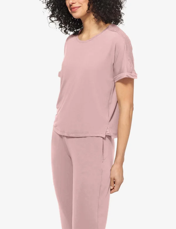 Tommy John Women's Second Skin Sleep Lace Tee - Dress Blues Lace