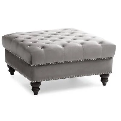 Jeanette 35x22 Wide Velvet Tufted Square Standard Ottoman Rosdorf Park Fabric: Dark Gray