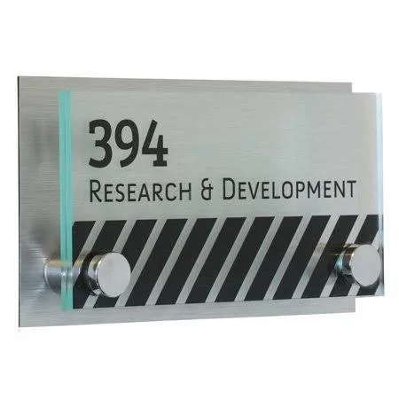 Displays2go Office Door Sign with Brushed Formica Backing and Mounting Hardware