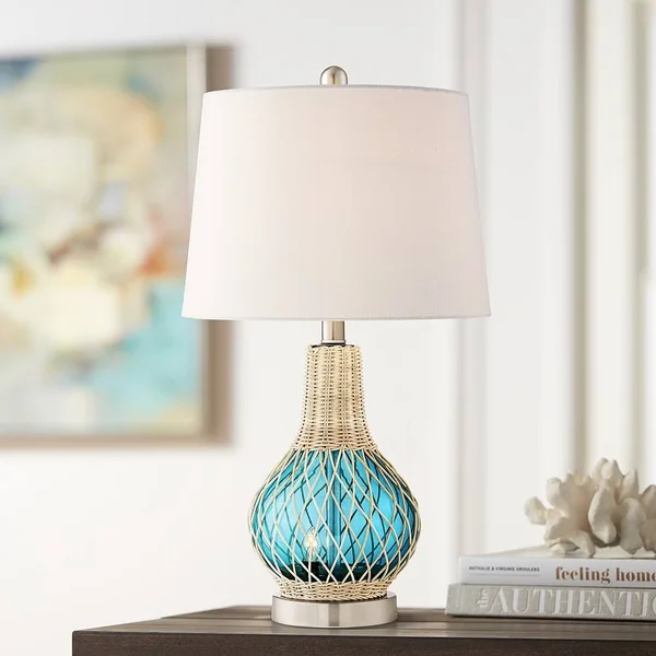 Alana Blue Glass Accent Night Light Lamp with Table Top Dimmer