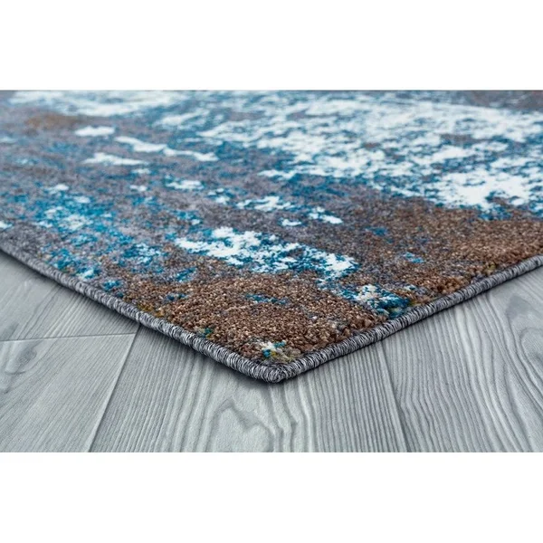 MDA Home Milan Cream/Turquoise Polypropylene Area Rug - 7&8x22 x 10&8x22