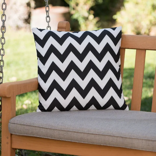 18x22 Jet Black and White Chevron Square Outdoor Throw Pillow