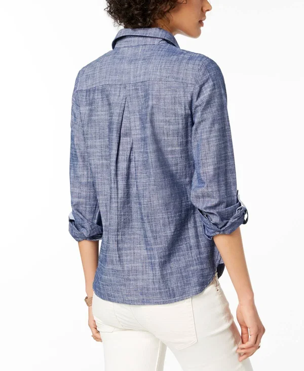 Tommy Hilfiger Women's Half Zip Popover Shirt, Chambray Blue, S