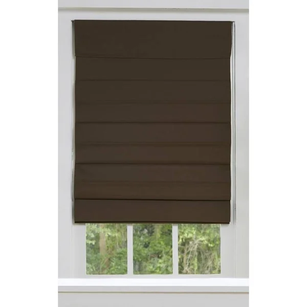 Allen + Roth 25-in x 72-in Cocoa Blackout Cordless Roman Shade Cotton in Brown - RBOCC250720