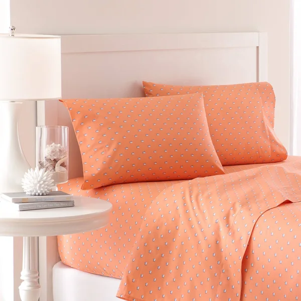 Southern Tide Printed Skipjack Cotton Sheet Set - Coral, Queen