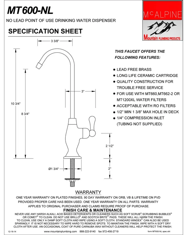 Mountain Plumbing MT600-NL/EB Point-of-Use Drinking Faucet - English Bronze