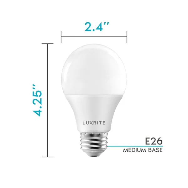 Luxrite A19 LED Bulb 75W Equivalent - 1100 Lumens, 3000K Warm White, Dimmable, 11W, Enclosed Fixture Rated, Energy Star, E26 Base
