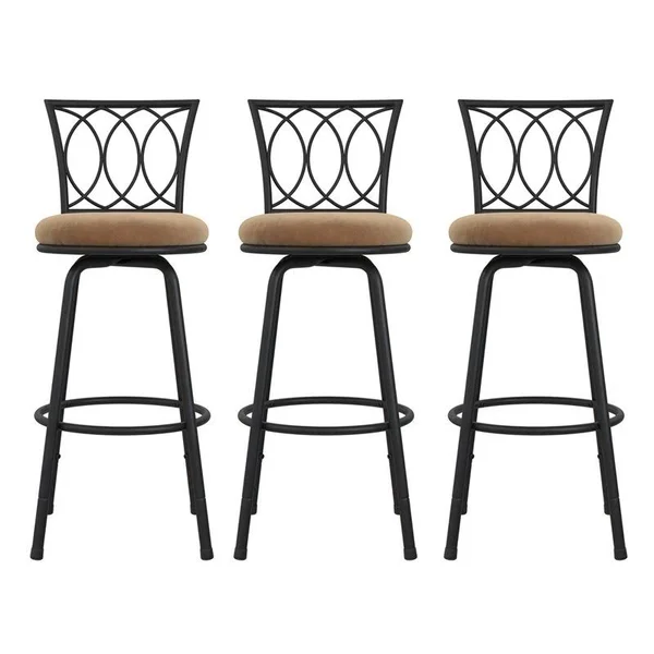 Pemberly Row Upholstered Seat Swivel Barstools in Tan Microfiber (Set of 3)