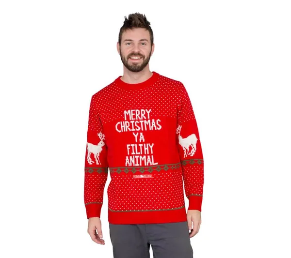 Ugly Christmas Sweater Merry Christmas Ya Filthy Animal - 3X - Red