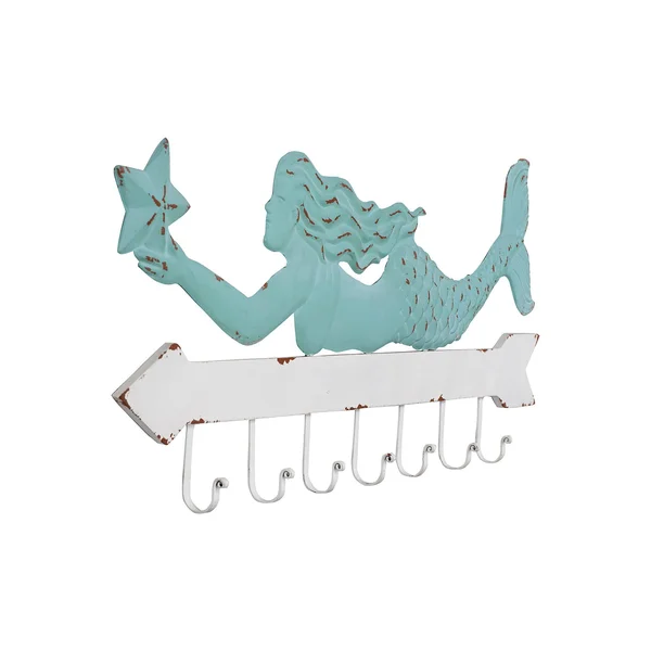 Creative Co-op Aqua & White Metal Mermaid Wall Decor with 7 Hooks