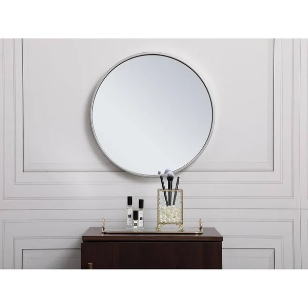 Carson Carrington Labbemala Metal Frame Round Mirror - 18x22 Diameter - Silver