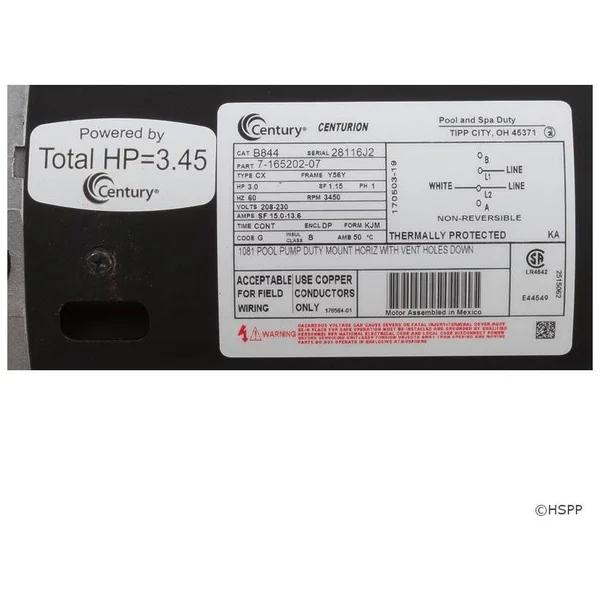Century B2844 Square Flange Motor 3HP 208-230V EE 56Y ODP