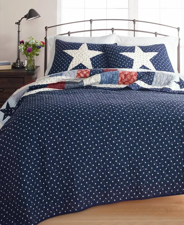 Martha Stewart Collection Texas Patchwork Cotton King Quilt - Created for Macy&s - Blue