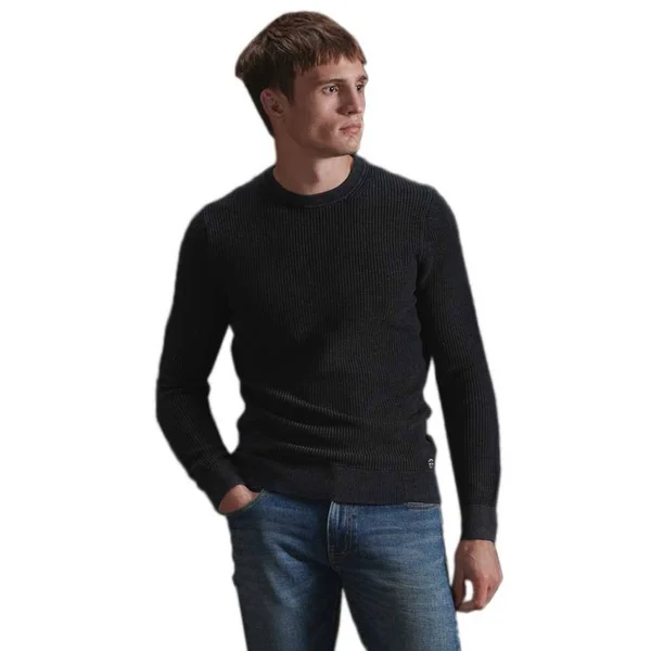 Superdry Academy Dyed Texture Crew Jumper - Black - Sweatshirts