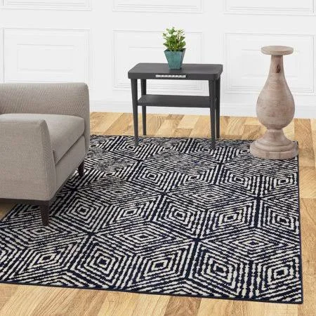 Diagona Designs Contemporary Geometric Cubes Design Modern Area Rug and Runner Rug - Size: 7&10 inch x 9&10 inch, Blue