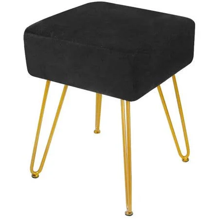 Touch-rich Velvet Footrest Stool Ottoman Round Modern Upholstered Vanity Footstool Side Table Seat Dressing Chair with Golden Me
