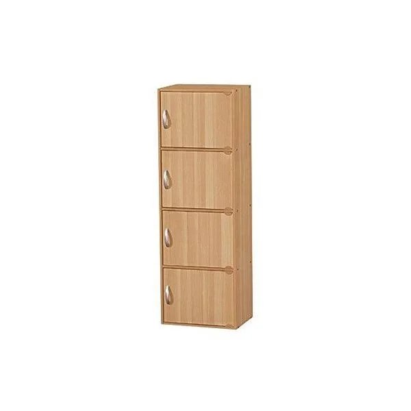 Hodedah Import 4-Shelf Bookcase Cabinet Beech