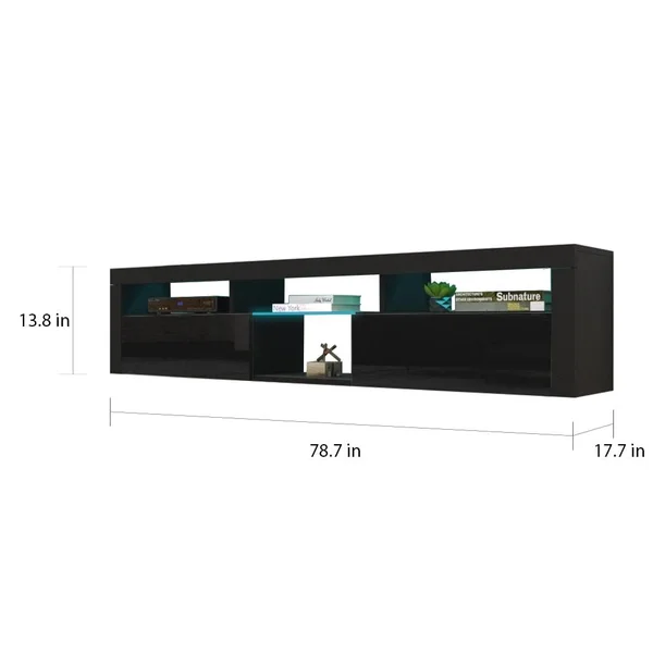 Meble Furniture & Rugs Bari 200 Wall Mounted Floating 79x22 TV Stand with 16 Color LEDs - White