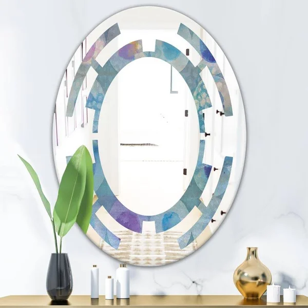Designart 24-in L x 24-in W Round Blue Polished Wall Mirror - MIR30226-C1-C24