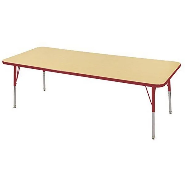 Ecr4kids 24in x 72in Rectangle Everyday T-Mold Adjustable Activity Table Maple/Red - Toddler Swivel