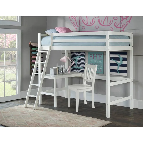 Hillsdale Caspian Twin Study Loft with Chair, White