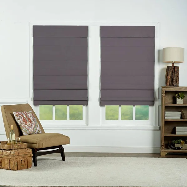 Perfect Lift Window Treatment Gray Cordless Blackout Energy-Efficient Cotton Roman Shades 53 in. W x 72 in. L