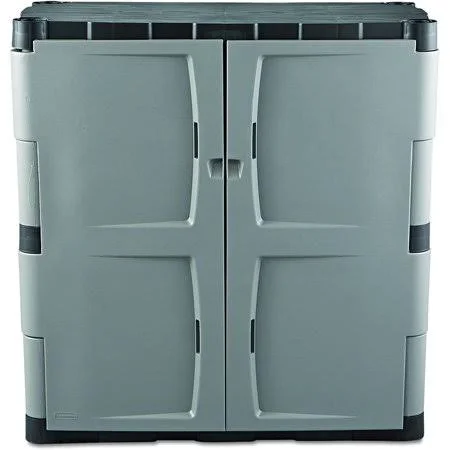 Rubbermaid Double-Door Storage Cabinet - 18 inch D x 36 inch W x 37 inch H, Gray/Black, FG708500MICHR, Small Vertical