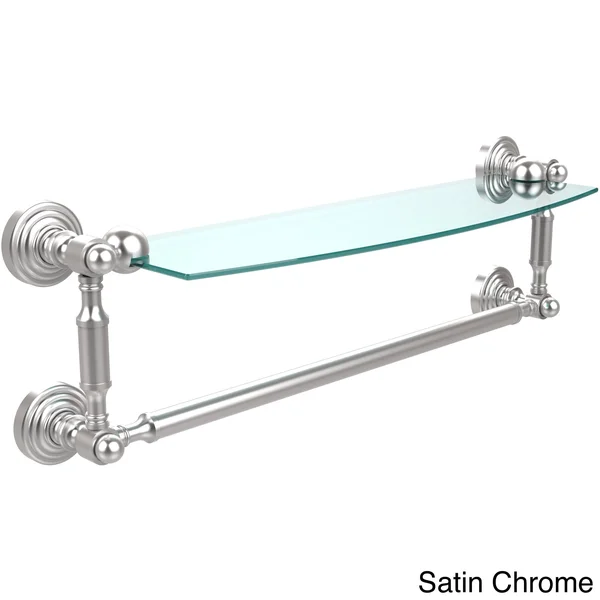 Allied Brass Waverly Place Collection Glass Vanity Shelf with Integrated Towel Bar - Antique Brass - 18 inch