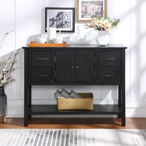 Console Table Sofa Table for Living Room with 4 Drawers, 1 Cabinet and 1 Shelf - Black