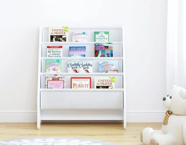 Utex Kids Sling Bookshelf - Magazine Rack - Book Rack for Kids, Book Organizer (White)