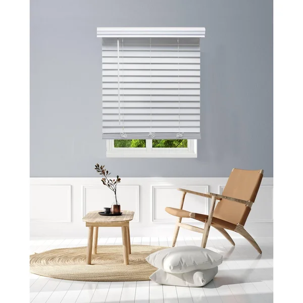 Linen Avenue Custom Cordless Faux Wood Blind White, 49 W x 48 H Outside Mount
