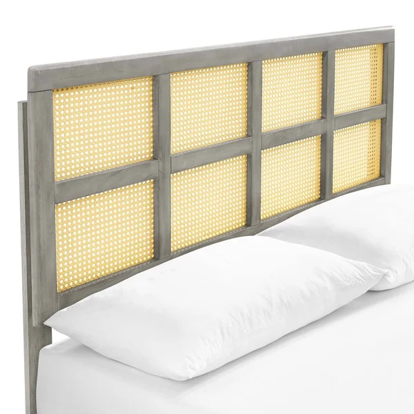 Modway Sidney Cane and Wood Queen Platform Bed with Splayed Legs MOD-6370, Gray
