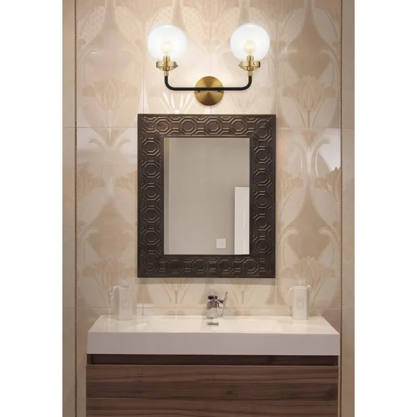 Jonathan Y Caleb 18 in. 2-Light Black/Brass Wall Sconce