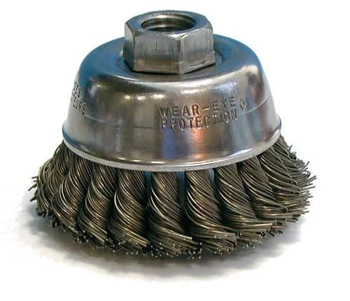 Osborn 2-3/4x22 Diam 3/8-24 Threaded Arbor Steel Fill Cup Brush - Knotted WIRE - 0.014x22 Wire Diam, 7/8x22 TRIM, 14, 000 Max RPM