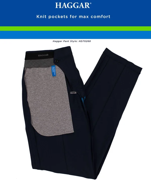 Haggar Blue Active Series Straight Fit Flat Front Dress Pants