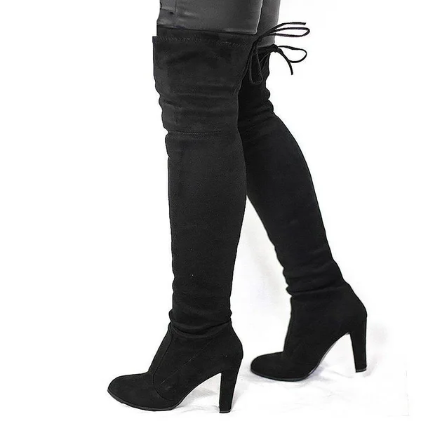 Women's High Boots Over The Knees Stretch Tight Faux Suede Khaki 7.5