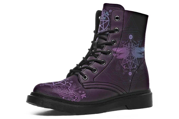 Purple Dragonfly Boots - Non-Leather Hippie Boots, YesWeVibe Men's Boots, Black Sole, US 14, EU49