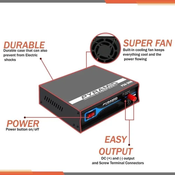 Pyramid Compact Power Supply, AC-to-DC Power Converter, 30 Amp Bench Power