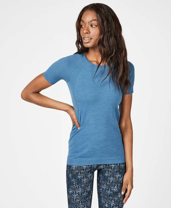Sweaty Betty Athlete Seamless Workout T-Shirt, Blue, Women's L