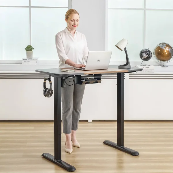 Electric Height Adjustable Standing Desk with Drawer 48 x 24 Inches - Brown