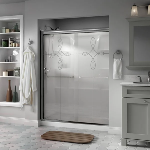 Delta Everly 60 in. x 70 in. Semi-Frameless Traditional Sliding Shower Door in Chrome with Tranquility Glass