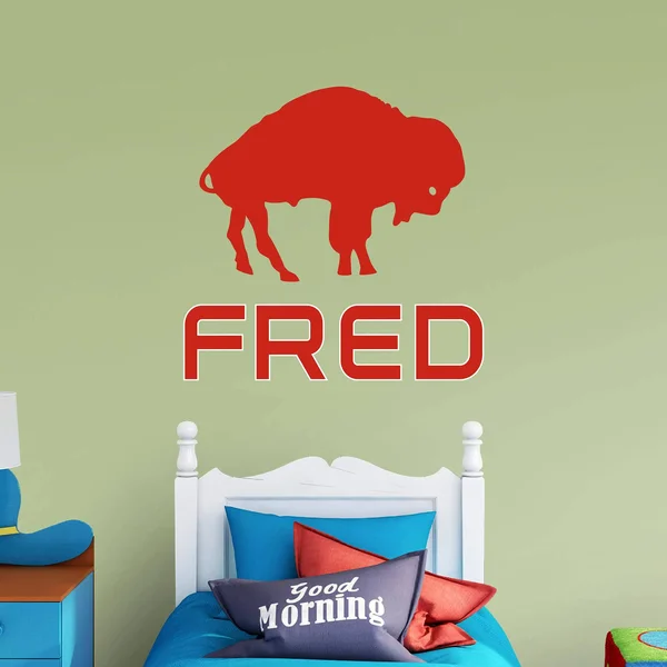 Buffalo Bills: Stacked Personalized Name - Officially Licensed NFL TRANSFER Wall Decal in Throwback Red (52x22W x 39.5x22H) by F