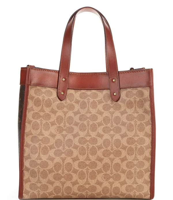 Coach Signature Carriage Coated Canvas Field Tote - Tan Truffle Rust/brass