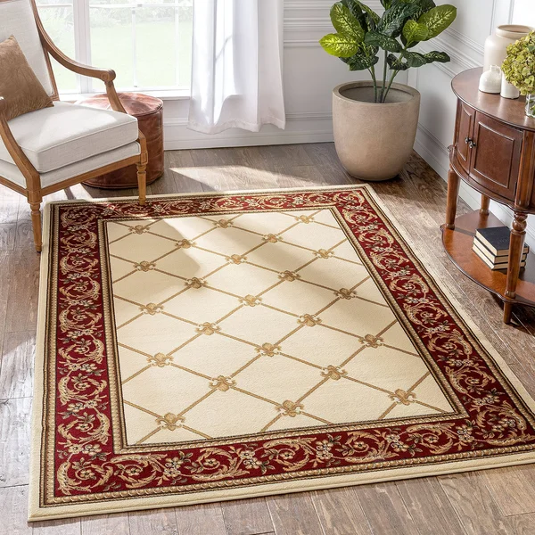Patrician Trellis Ivory French European Formal Traditional 4x5 4x6 (3'11 inch x 5'3 inch Area Rug Easy to Clean Stain/Fade Resis