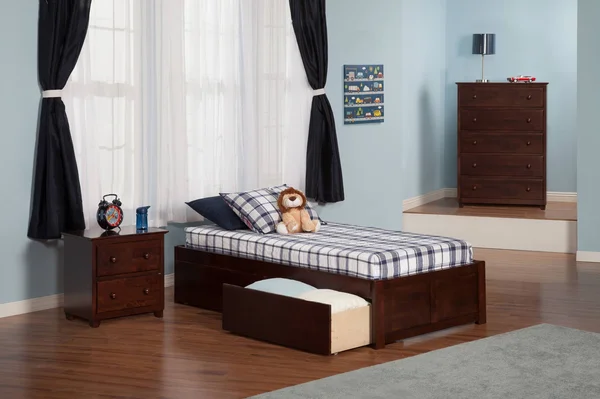 Atlantic Furniture AR8012114 Concord Twin XL Flat Panel Footboard with 2 Urban Bed Drawers Antique Walnut